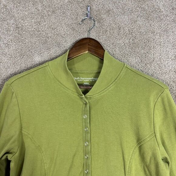 Soft Surroundings Cardigan Sweater Womens Medium M Green Snap Front Pockets Long - Picture 2 of 9
